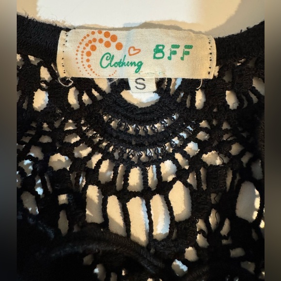 Black short sleeve crochet shirt loose knit shirt cover up | Women’s S - Picture 4 of 7